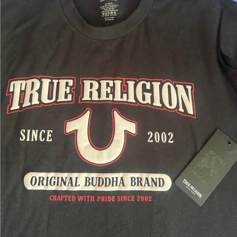 True Religion Black Tee with White and Red Logo